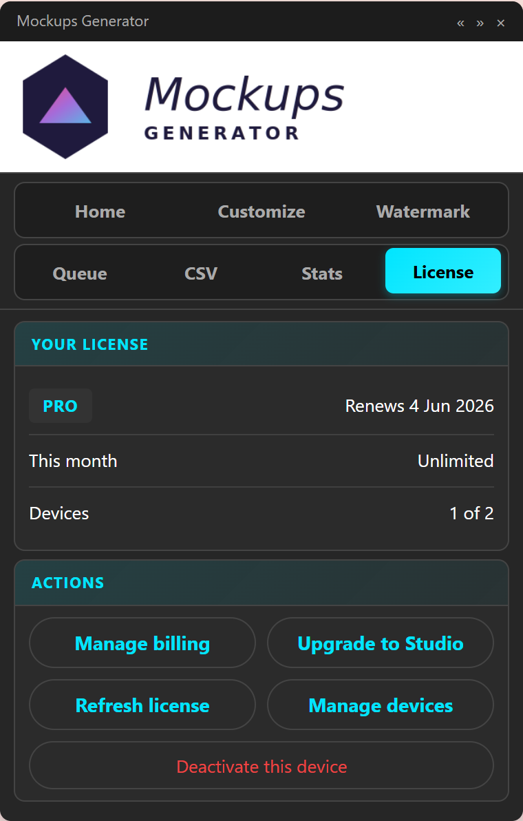 License tab